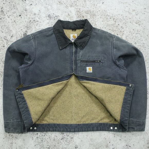 Vintage Carhartt WOMENS WJ097 PTL FADED Grey Detroit Jacket Sherpa Size Large - Picture 2 of 15